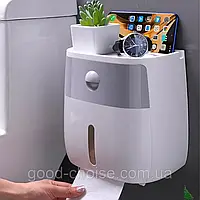 Держатель для туалетной бумаги с ящиком, Серый / Настенный органайзер для бумаги с держателем телефона