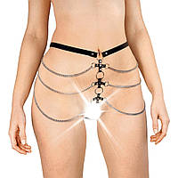 Сексуальные кожаные трусики украшенные цепями Art of sex - Cross, цвет Черный, размер XS-M sp