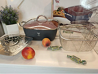 Сковорода Unique с фритюром и пароваркой квадратная 8 в 1 Сковорода сотейник антипригарная с крышкой