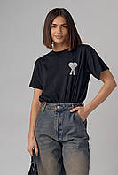 Трикотажная футболка Ami украшена стразами - черный цвет, M (есть размеры) S sp