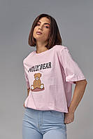 Хлопковая футболка с принтом медвежонка - розовый цвет, S (есть размеры) sp
