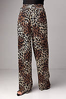 Атласные штаны на резинке с леопардовым принтом - коричневый цвет, L/XL (есть размеры) sp
