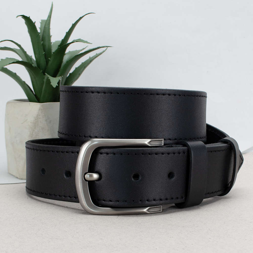 Ремінь чоловічий шкіряний чорний HC-4097 (125 см) під джинси, фото 1