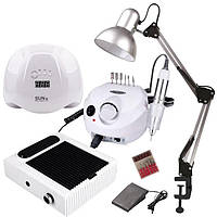 Набор: лампа Sun Х + фрезер 601 + вытяжка BQ-858-1 + лампа LUO-02, - для начинающего мастера маникюра, RD-3