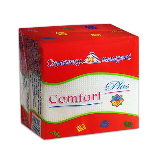 Серветки паперові 23*23,5см білі 1 шар.  30 шт/уп Comfort Plus "Аlsupak"