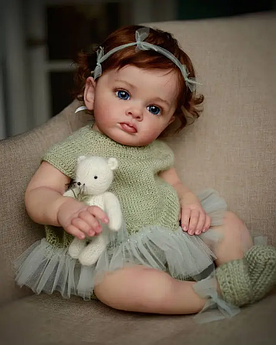 Лялька вінілова 55см, ручна робота, вишукана лялька для дівчинки з ведмежатком,  Reborn Baby Doll 27