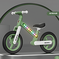 Велобег с подсветкой, велосипед без педалей BA01, колеса 12 дюймов, от 2 до 5 лет, нагрузка до 40 кг, сплав Зелёный