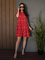 Красное платье с рюшами и воланами, размер S