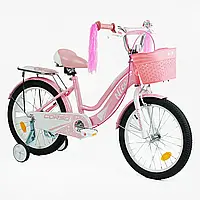 Детский велосипед для девочек Corso Nice 18" ручной тормоз, звонок, корзинка, украшения, собран на 85%