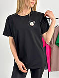 ✅ Жіночий спортивний костюм із велосипедками | Модний Комплект футболка та чорні лосини шорти | Норма та батал, фото 2