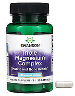 Swanson тройной комплекс магния 400 мг 30 капсул витамин магне оксид цитрат аспартат для костей мышц нервной