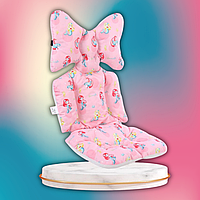 Универсальный хлопковый вкладыш матрас в коляску и в стульчик для кормления розового цвета с принтом