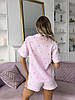Жіноча Муслінова піжама COSY з шортами, Серця рожеві на рожевому, фото 4