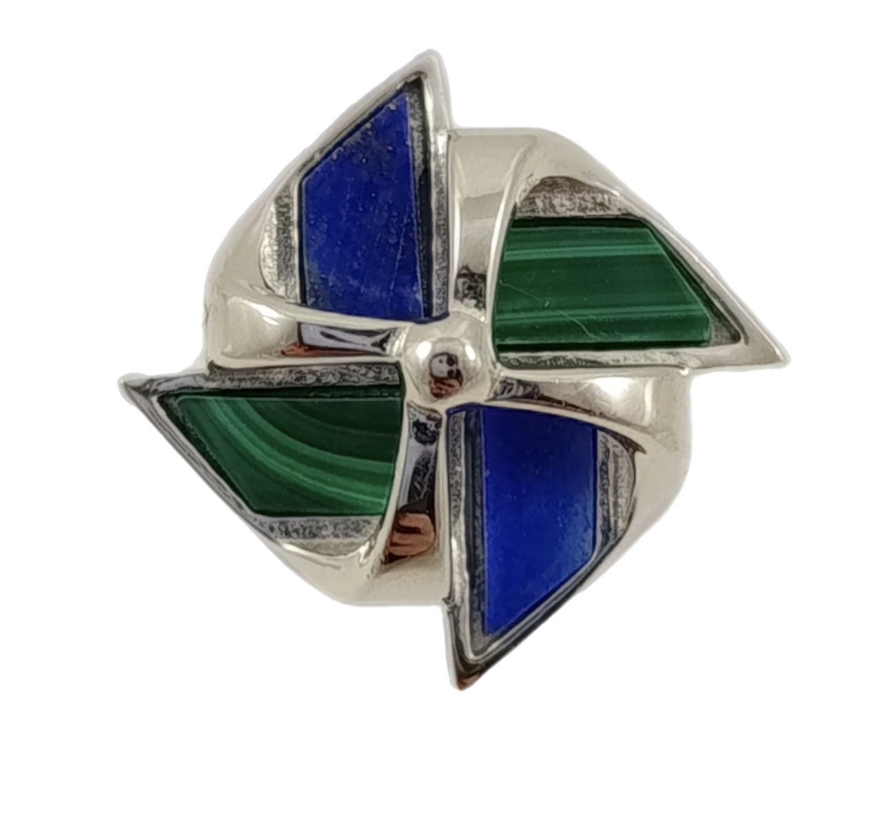 Каблучка срібна з лазуритом і малахітом R5366G