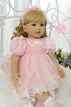 Лялька вінілова 55см, ручна робота, вишукана лялька для дівчинки в рожевому вбранні,  Reborn Baby Doll 21