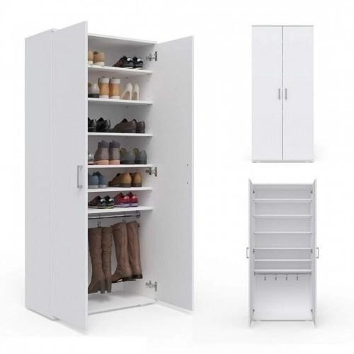 Дводверна висока взуттєва шафа з 6 полицями з ЛДСП, шафа-пенал з додатковими гачками для взуття, фото 1