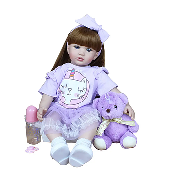 Лялька вінілова 55см, ручна робота, вишукана лялька для дівчинки з ведмежатком,  Reborn Baby Doll 20