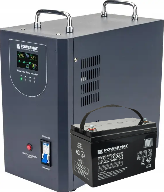 ДБЖ Powermat 2000ВА 1600Вт чиста синусоїда + акумулятор Powermat 12В 100Ач (Польща)