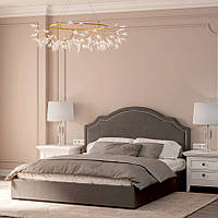 Сучасне двоспальне сіре ліжко велюр з м'якою спинкою та ламелями 160х200 у спальню Кайлі Шик-Галичина