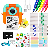 Моментальная камера фотоаппарат для ребенка с фотопечатью снимков мгновенной печати с играми и картой памяти