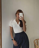 Базовая женская стрейчевая футболка Polo ткань мустанг 42-46