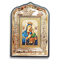 Ікона "Вседопомогаюча" Пресвята Богородиця, лик 6х9, у пластиковій чорній рамці