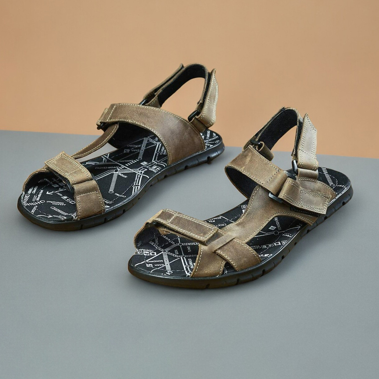 Чоловічі шкіряні сандалі (натуральна шкіра) коричневі, батал велетні, чоловічі босоніжки великий розмір: 46 47 48 49, фото 1