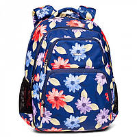 Рюкзак школьный для девочек с цветочным принтом Dolly 548 Синий 40х30х18см