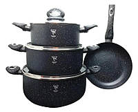 Набор кастрюль со сковородой Top Kitchen TK00094 7 предметов с гранитным покрытием с индукционным дном Черный