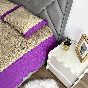 Покривало на ліжко стегане з наволочками двухспальне, кремово-фіолетового кольору (M17-13-1)