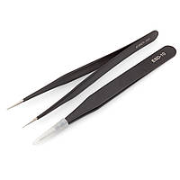 Пінцет прямий гострий для рукоділля нержавіюча сталь 12,2 см 1 шт. Чорний