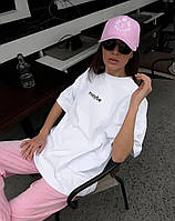 Женская базовая трендовая стильная оверсайз футболка с надписью Maybe, yes, no (черный белый) размер 40-46