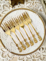 Шість позолочених десертних виделок з хільдесхаймською трояндою від Nivella Rostfrei, Німеччина