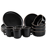 Сервиз посуды тарелки и кружки 400 (мл) на 4 персоны керамический современный черный