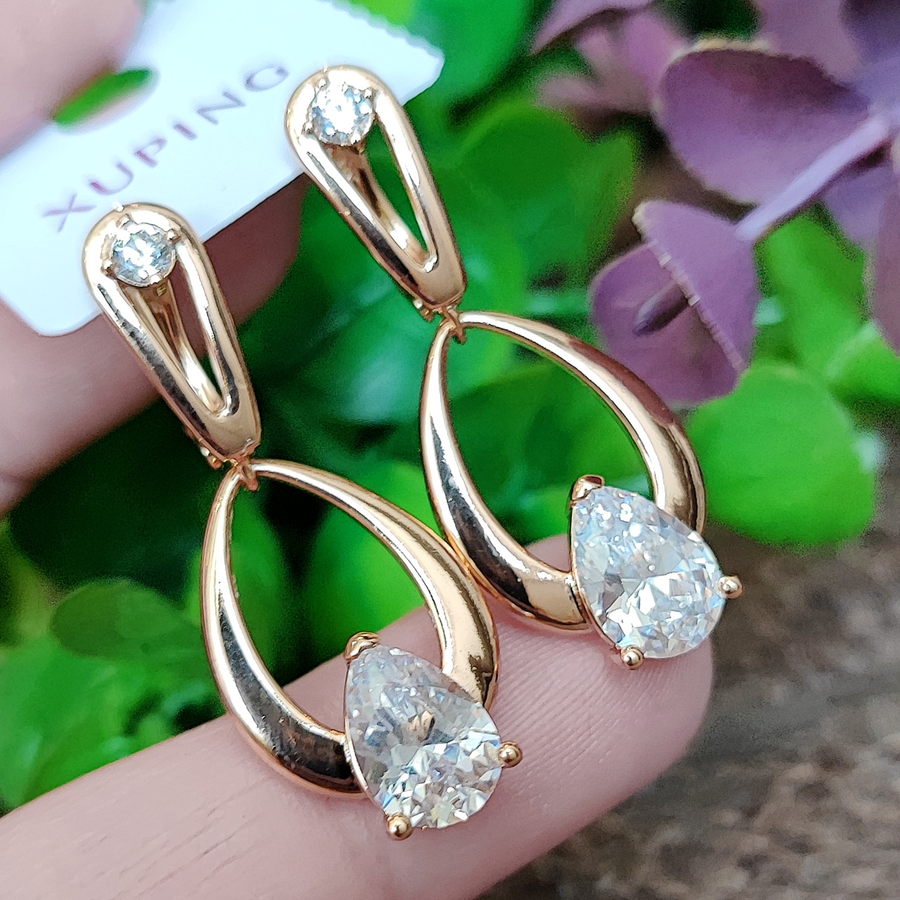 Сережки Xuping довжина .3.7см ширина 1.5см медичне золото позолота 18К с1434