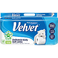 Туалетная бумага Velvet Деликатная Белая, 3 слоя 8 рулонов