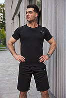 Мужской летний комплект Reebok шорты и футболка черная спортивный костюм лето JMS