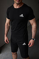 Мужской летний комплект Adidas шорты и футболка черная спортивный костюм лето JMS