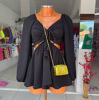 Женское легкое платье с открытым животом черное розовое лимон голубое мята Xs/S M/L