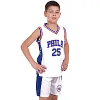 Форма баскетбольная подростковая NB-Sport NBA PHILA 25 BA-0927 L (10-13 лет) Бело-синяя