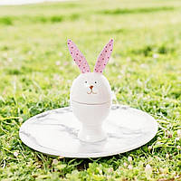 Пасхальная подставка для яиц декоративная, Пасхальный Кролик, белый с розовыми ушками, 15 см BonaDi 872-821