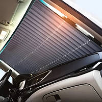 Шторка солнцезащитная на лобовое стекло, 150x65 см / Выдвижная штора на присосках в авто / Автошторка в машину
