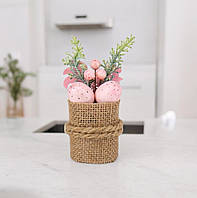 Пасхальный декор на стол, пасхальная композиция "Розовые крашенки" 5х15 см
