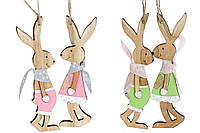 Набор 4 шт пасхальных украшений на подвесе Кролик 12 см 781-955
