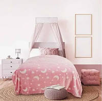 Детский плед светящийся теплый "Космос" 160х125 см флисовый Розовый на кровать или диван для девочки