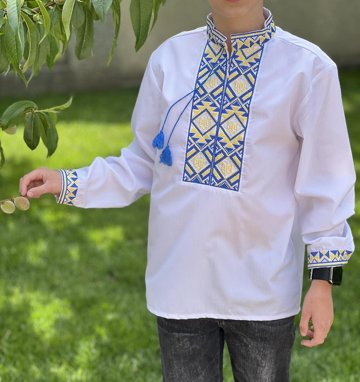 Вишиванка Герб з довгим рукавом для хлопчика 3-9 років арт.1575, 98, Блакитний