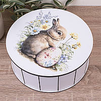 Коробка круглая 24 см кролик с писанкой и цветами 4233-22