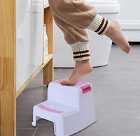 Дитяча підставка-сходинка Антиковзне покриття 27х32х36 см (табурет для ніг у ванну, туалет, умивальник пластиковий) Рожева