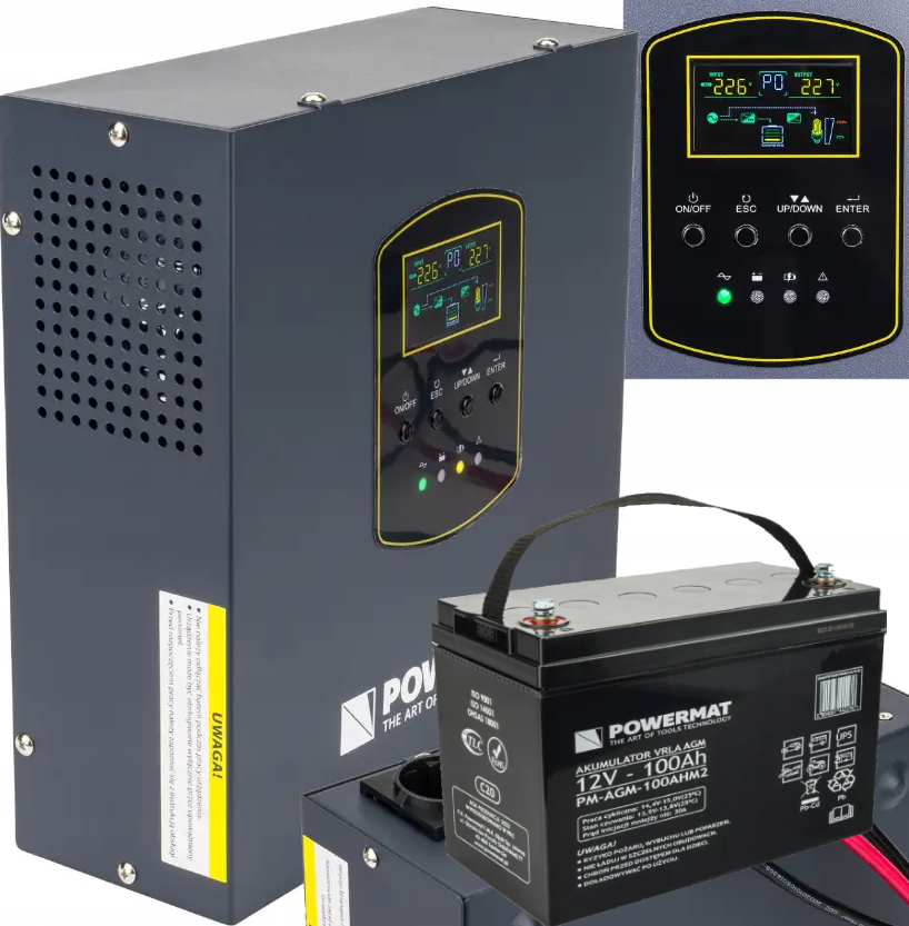 ДБЖ Powermat 500ВА 300Вт чиста синусоїда + акумулятор Powermat 12В 100Ач (Польща)
