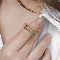 Кольцо двойное на резинке натуральный камень Апатит зеленый, фур-ра гип-ный сплав цвет золото d-3мм+- 15-18р-р